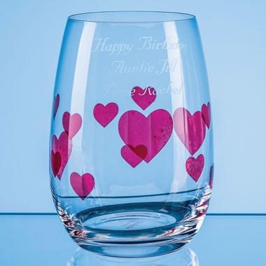 Whisky Tumbler with Pink Hearts 335ml